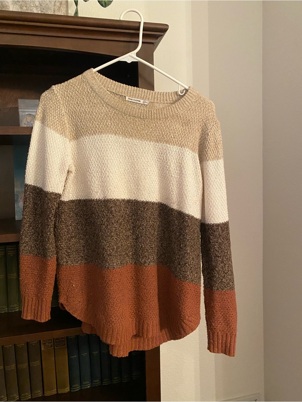 Pink Clover Colorblock Crewneck Sweater in Cream, Brown & Rust